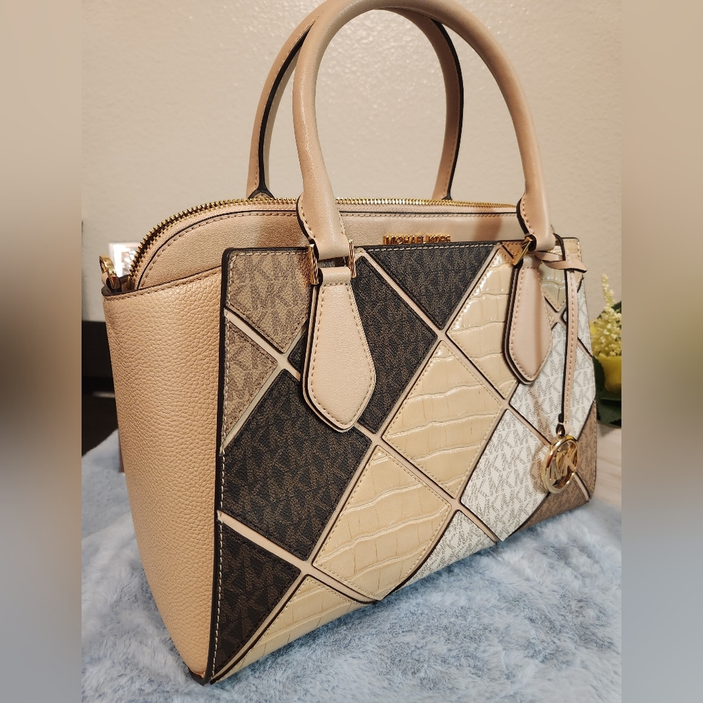 Michael Kors Daria Buff Multi Large Satchel Leather Bag NWOT